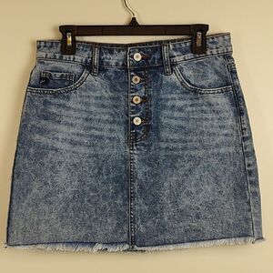 KanCan Estilo Mini Denim Skirt Frayed Hem Button Fly Size M